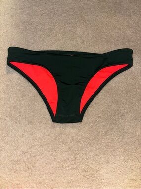 Jolyn Clothing Dark Green Bikini Bottom with Orange Insets